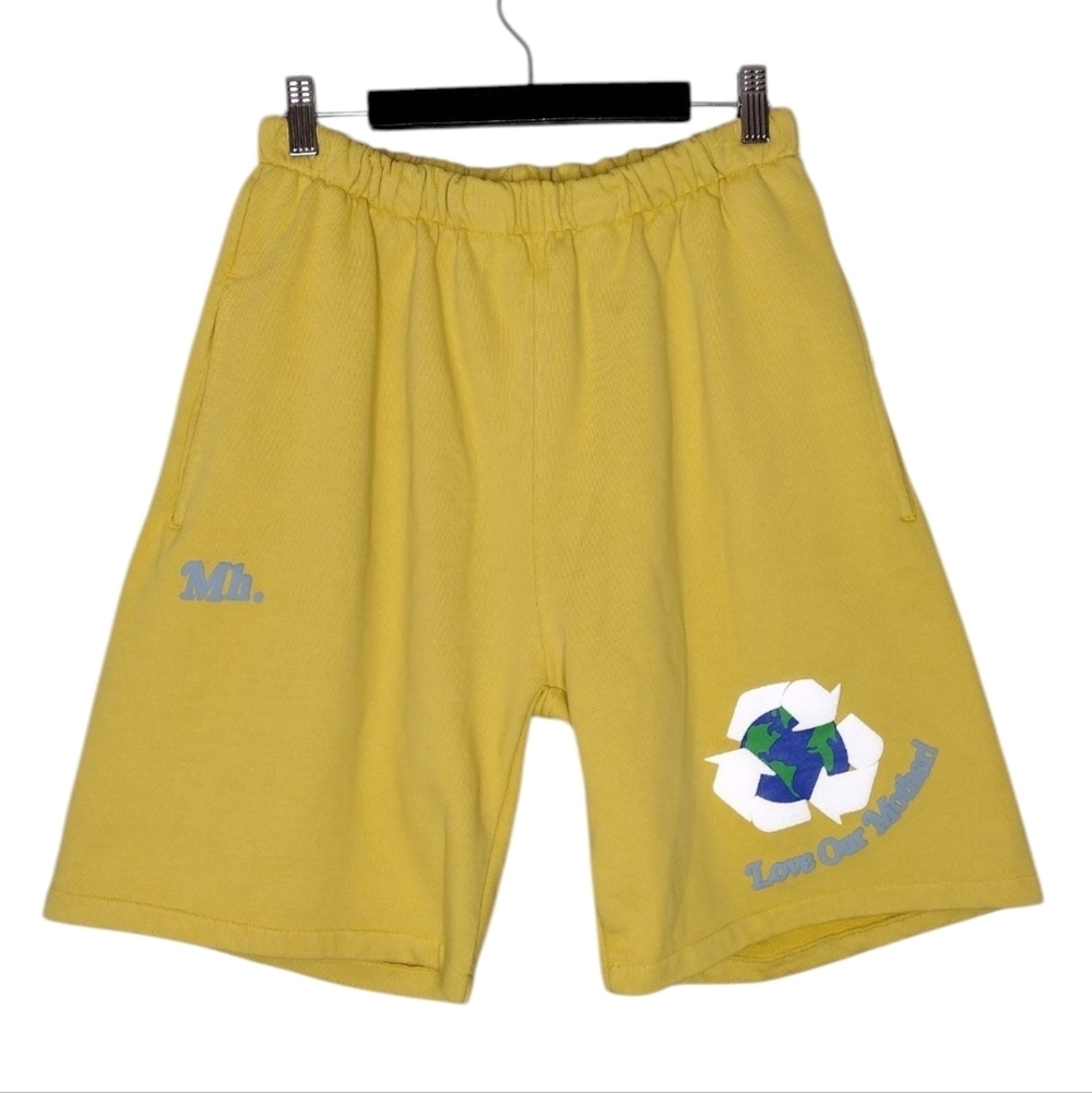 Madhappy Earth Day Organic Fleece Yellow  Men's Workout Athletic Shorts Sz M